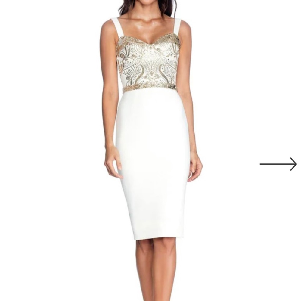 Dress the Population Silvia Dress in Ivory/Gold with Sequin Detail (NWT)